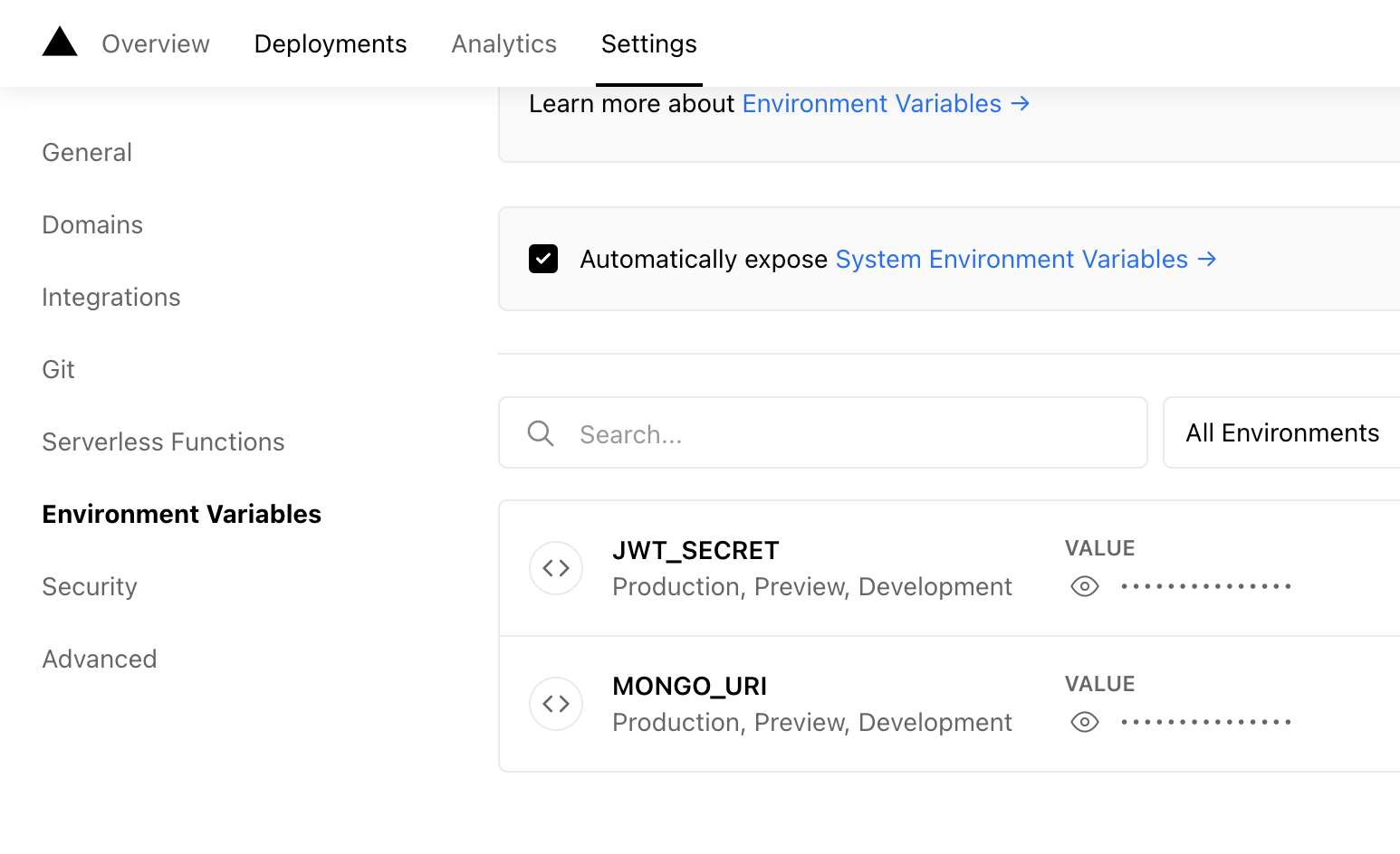 Vercel Environment Variables